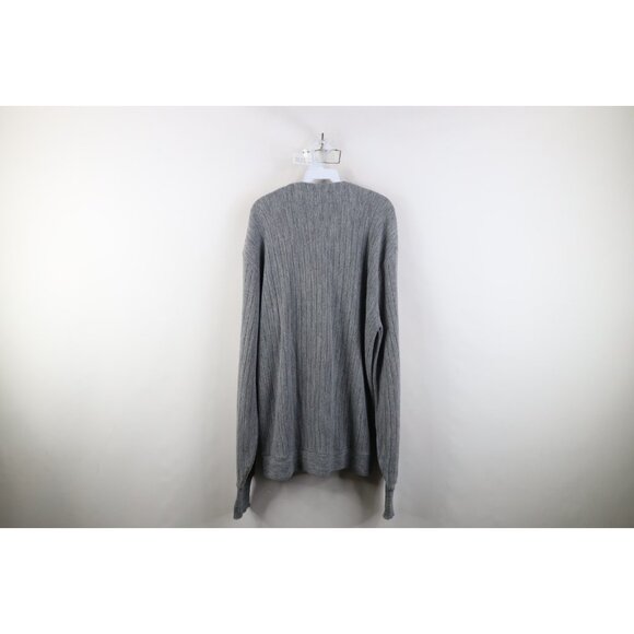 Vtg 70s Streetwear Mens XLT Blank Striped Ribbed Knit Cardigan Sweater Gray USA - Picture 12 of 14